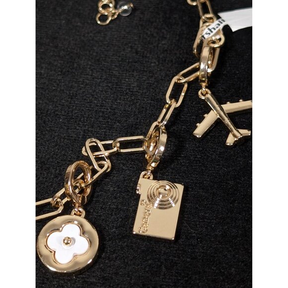 Gold Tone Travel Charm Necklace Coffee Cup Camera Compass 19" NEW - Picture 5 of 7